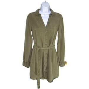 Abercrombie & Fitch Shirt Dress Long Sleeve Roll Tab Khaki Green XS